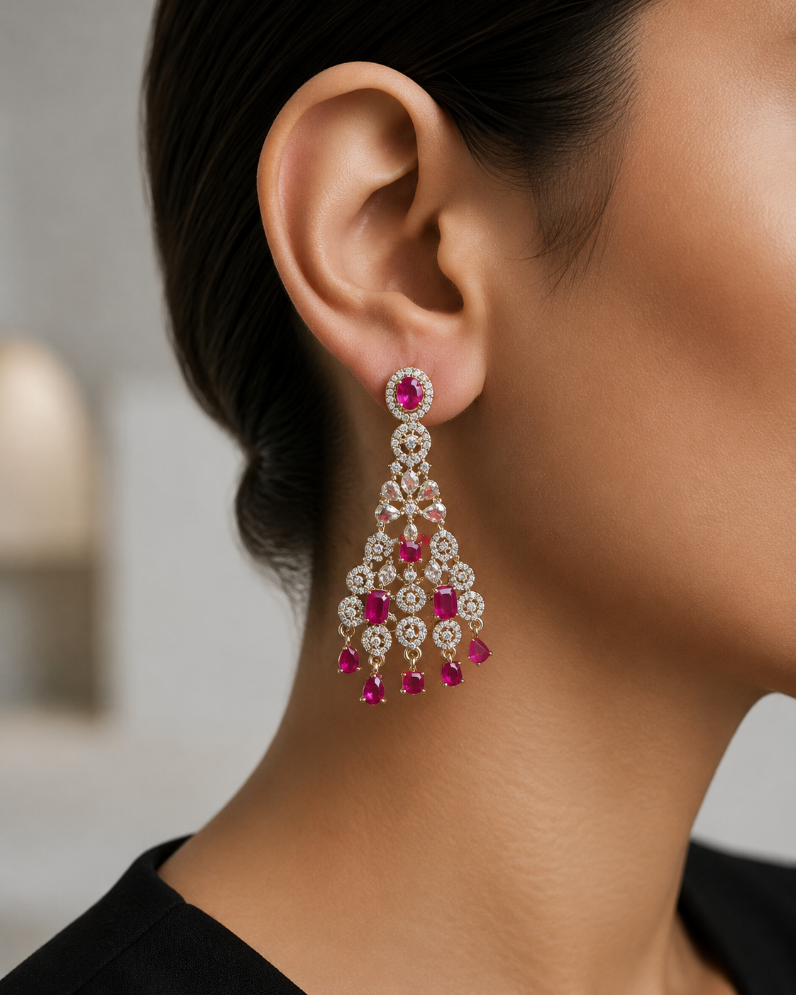 Ruby Accented Majestic Chandelier Earrings