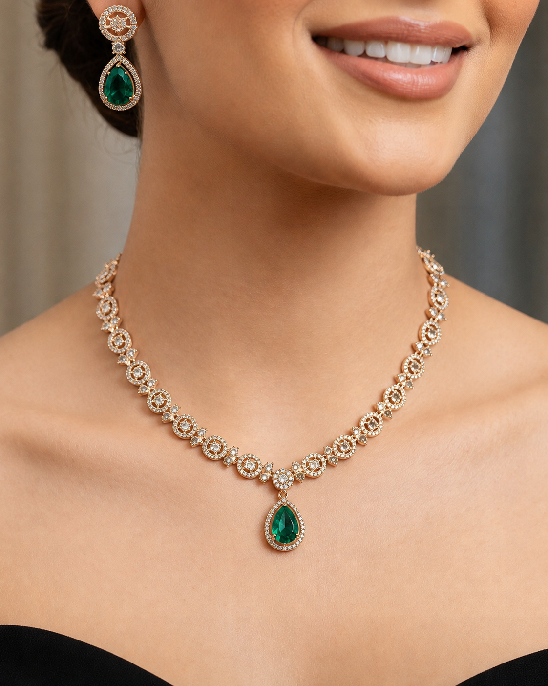 Classic Solitaire Emerald Pendant Chain