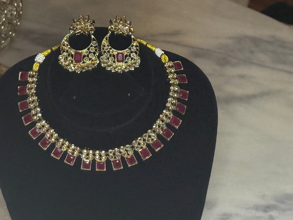 Meherunnisa Kundan Necklace Set with Chandbali Earrings
