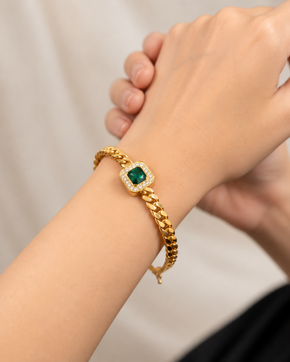 Solitaire Emerald Statement Cuff