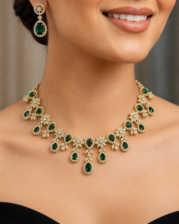 Delicate Blossom Silver Choker set